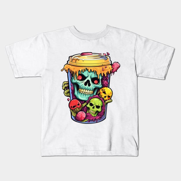 Halloween Monsters coffee illustration Kids T-Shirt by LaartStudio